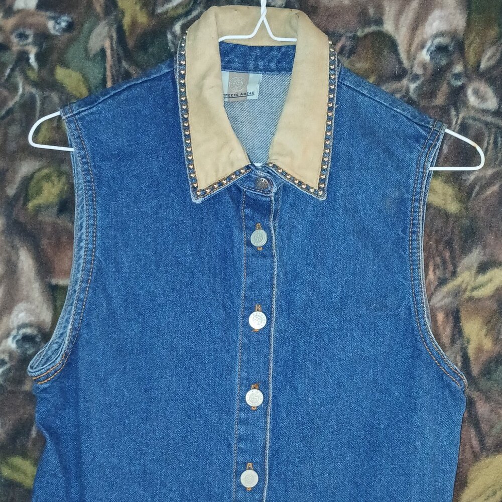 Vintage Streets Ahead Studded Denim Vest - Size Small